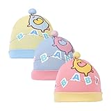 cm-trading ニット 帽 キャップ 子供 ベビー ハット　コットン帽子 ゾウ 柄 カワイイ 新生児 出産祝い プレゼント 防寒 毛糸 帽子 2-12ヶ月 3点セット
