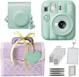 インスタントカメラ チェキ instax mini 13 ラッピングバニティBOXセット ケース＆フィルム＆ハメパチ＆アルバム＆デコペン (バニティBOX パープル, ラグーングリーン)