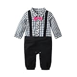 GudeHome 赤ちゃん ロンパース 男の子 カバーオール 紳士風 子供フォーマル服 ベビー 春秋着 蝶ネクタイ付き 格子縞 子供洋服 出産祝い お出かけ 結婚式 写真撮影 ブラック 70