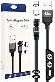 (株)アトラス 2.4A マグネット充電ケーブル 1本 2m 黒 急速充電 LEDライト USB ケーブル/マグネット端子: microUSB TypeC/端子ケース/パッケージ付き