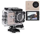 VBESTLIFE アクションカメラ 1080P HD高画素 140°広角レンズ 日本語をサポート 30m防水 日本語をサポート バイク 自転車 車に取り付け可能 スポーツカメラ(ゴールド)