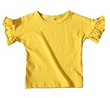 Plus Nao(プラスナオ) Ｔシャツ トップス 子供服 キッズ服 ベビー服 女の子 半袖 無地 袖フリル フリル袖 フリル ラウンドネック 子供 こど イエロー 140