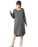 Angeliebe エンジェリーベ マタニティ ワンピース 授乳口付き シンプル ミディ丈 長袖 ワンピ 妊婦服 産前 産後 長袖 L 杢 グレー 22184 22184170
