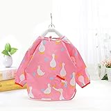 美来Kids ベビーエプロン 長袖 防水エプロン スモック 食事用 お絵かき用 泥遊び用 m-ap006 (アヒル（ピンク）)