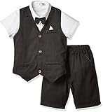 ViVaShop 男の子スーツ フォーマル シャツ パンツ 蝶ネクタイ ベスト付き 七五三 結婚式 4点セット ブラック 80cm