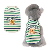 AmzBarley 犬 服 シャツ 春 ストライプ くま柄プリント 綿製 袖なし 犬 服 小型犬 春夏 タンクトップ 可愛い 人気 柔らかい 通気性 軽量 着脱簡単 脱毛保護 犬服 春夏 洋服 カップル服 ペット服 春夏 保温 プルオーバー 子犬 小型犬 中型犬 家着 お散歩 お出かけ