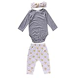 PER ベビー　カバーオール 　ロンパース　パンツ 3点セット ヘッドバンド ズボン　ボタン付き 長袖 女の子 可愛い（0-24ヶ月）
