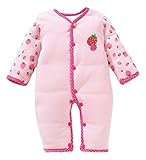 (ポルトプエルト) Porto Puerto カバーオール ベビー 赤ちゃん 男女兼用 80cm お猿さん柄 動物柄 苺柄 蜂さん柄 冬 足つき (ストロベリー柄)