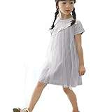 PAPA KIDS 子供ドレスキッズ チュールドレス 半袖女の子プリンセスドレス フリル夏 誕生日 通学 七五三入園式 花嫁介添人 (140cm, グレー)