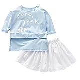 女の子 Tシャツ スカート上下セット 女児　セットアップ　長袖　キュート かわいい おしゃれ (80サイズ)