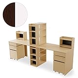ツインデスク リバーシブルカラー 組み合わせデスク 5点セット 学習机 兄弟デスク 木製 幅120cm ナチュラル ブラウン or ホワイト