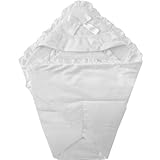 ニシキ　ピュアホワイト サテンリボン刺繍レース付きおくるみ(アフガン)80cm×80cm ホワイト P9170W