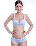ルル屋マタニティ 6色 下着セット 上下 授乳 ブラジャー パンツ シンプル 産前 産後 (34/75/M, ブルー)