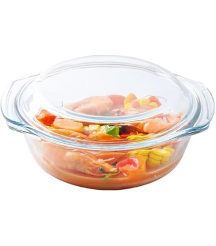 希少　パイレックス　耐熱ガラス製　キャセロール 蓋付き Amazon.co.jp: Yubbuio蓋付きガラス丸型キャセロール