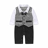 Tonsee 男の子 ロンパース ベビー 可愛い フォーマルスーツ キッズ チョッキ 蝶ネクタイ付き (80)