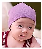 新生児帽子　ビーニーハット　ニット帽子 赤ちゃん 帽子 17色あり (S(0-10ヶ月 、頭囲30-48cm）, ラベンダー（L Purple）)