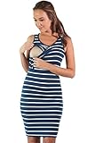 KINDOYO レディース 夏 授乳服 ドレス マタニティ ママ 妊娠 生後 ラウンドカラー ストライプ ノースリーブ カジュアル ロングドレス, スタイル-3/L