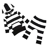 Domybestベビー服 長袖トップス＋ロングパンツ上下二点セット 　帽子付き　秋　ボーダー柄　黒白　子供服　新生児 赤ちゃん 出産祝い (70)