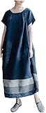 [ワン アンブ] ゆったり ロング ワンピース ドッキング リラックス 綿麻 大人 可愛い M ~ 2XL レディース ネイビー 2XL