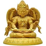 海宇工芸(kaiu art) 小仏-忿怒形【三面大黒天】（摩多利神） 柘植 金泥仕様 総高5.6cm 木彫仏像 ※桐箱付き