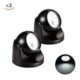 ProGreen 6000 K防水ワイヤレスバッテリーPowered LEDウォールライト器具モーションセンサー付き – 自動オン/オフ 2 Pack ブラック PG-BD000J4CT-BK*2