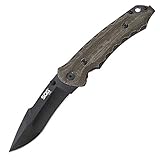 SOG KU-1002 Kiku Folder Straight Edge Folding, Micarta Handle, Black TiNi Finish 松田菊男 氏デザイン
