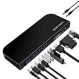WAVLINK USB 3.0 ユニバーサルドッキングステーション4K@30Hz HDMI ユニバーサル ドッキング ステーション、デュアル ビデオ: HDMI および DVI/VGA、ギガビット イーサネット、オーディオ、マイク、6ｘ USB ポート デュアル ディスプレイノートパソコンおよびスマートフォン対応