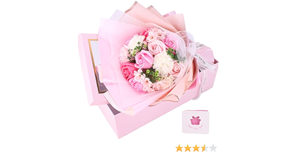 Amazon ソープフラワー ブーケ 女性贈り物 バラ 花束 母の日 枯れない花 誕生日石鹼花 プレゼント 結婚記念日 バレンタインデー ピンク造花 フラワーギフト 造花 オンライン通販