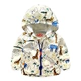 [FERE8890] ボーイズ ウインドブレーカー パーカー 子供服 フード付き 裏メッシュ 通気性 ゾウ キリン 春秋物 薄手 アウター 総柄 ホワイト 身長110cm左右