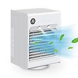 monroebaby冷風機 小型 自動首振り 扇風機 卓上冷風扇 USB給電式 LED付き 3段階風量調整 ミニクーラー ミスト機能 加湿