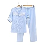 Ainial　マタニティ　パジャマ　レディース　ルームウェア　前開き　授乳口付き　授乳服　上下セット　コットン　2重ガーゼ　おしゃれ　レース切り替え　妊婦服 産前 産後 長袖　袖丈調節可 ロングパンツ