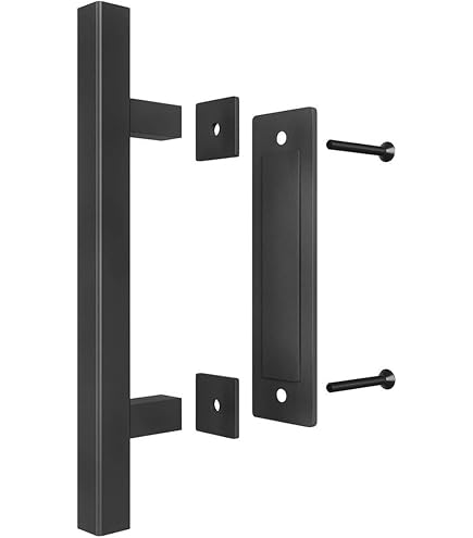 Homode 12" Rustic Barn Door Handle – Matte Black, Heavy Duty Carbon Steel With Flush Mount Base, For Sliding Barn Doors, Gates, Sheds, Garages