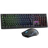 NPET ゲーミングキーボード マウス ワイヤレス 2.4GHz LED バックライト 26キー防衝突 キーボード USB 無線 充電式 ゲ