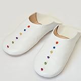 [SEKIDOUYA] モロッコのスリッパ 無地のボンボン付きバブーシュ メンズレディース (39 (レディース), ホワイト)