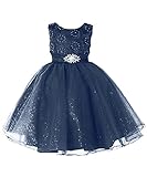 (アイビードレシング) Ivydressing 子供ドレス パーティードレス ウェディング フラワーガールドレス ラウンドネック ベルト飾り ジュニアドレス 披露宴 発表会 演奏会 -140-紺色