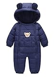 EOZY ベビー 綿服 赤ちゃん ロンパース 男女兼用 フード付き 可愛いクマ造形 暖かい 男の子 女の子 長袖 ジッパー 着ぐるみ 出産祝い 90 ネイビー