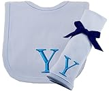 Princess Linens Embroidered Blue Initial Cotton Knit Bib and Burp Cloth Set, Y by Princess Linens