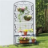 フェンス付きフラワースタンド/間仕切り/目隠し 【2段/1個】 スチール製 幅80cm 〔ガーデニング用品〕 ds-1669448