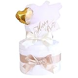 ベビーアルテ 今治 バスタオル付き 2段 おむつケーキ 【おむつ:パンパースSサイズ】ホワイト×ブラウン