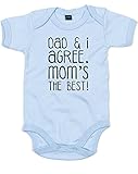 (父も私も意見が一致。ママは最高。) Dad & I Agree. Mom's The Best!, プリント　ベビースーツ - ライト　ブルー/黒 0-3 ヶ月