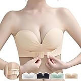 [APIKIE] ストラップレスブラ 紐なしブラ 【ダンサーも愛用・多重滑り止め素材】【ズレ落ちない・美胸美背】 チューブトップ 脇高 ノンワイヤー ブラジャーセット 柔らかい 結婚式 オフショル ブラ ブラジャー 寄せブラ バストアップ (L（80B）, 肌色1枚)