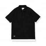 ファッションメンズベーシックコットンダブルステッチ半袖Tシャツ（ブラック）