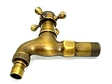アンティーク ブロンズ 水道 蛇口 十字取手 銅製 横水栓 DIY エクステリア (短胴 ホース口)