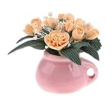 B Baosity 粘土　ガラス製　1/12ドールハウス　キッチン装飾　鉢植え　植物　花瓶モデル　2色選ぶ - オレンジ