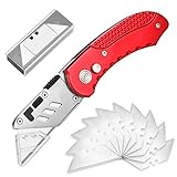 AGPtEK 折畳み式 カッターナイフ （ 10枚替え刃付き） ストリッパー功能付き 台形替刃 梱包 箱切り作業 家庭 オフィス アウトドア用