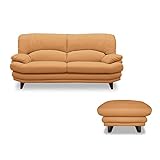 ラグジュアリー ハイバックソファ エレナ 3人掛け+オットマン ブラウン 木製脚