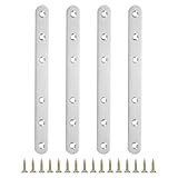 PATIKIL 4個 ジョイント金具 フラット 195x19x3 mm 6穴I字金具 棚受け金具 ステンレス 接合金具 フラットプレート固定板 プレートブ ラケット金具 家具 固定 修理 補強プレート ネジ付き シルバー