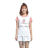 Happy Venture マタニティ 授乳Tシャツ 半袖 産前産後 ママ 綿 100％コットン 授乳ウエア 夏 キュートなイチゴ柄 (XXL)