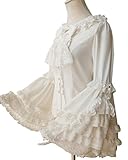 [cnstone] ロリータ ブラウス シャツ 姫袖 長袖 丸襟 リボン 乳白色 ロリィタブラウス フリルブラウス 姫袖 お茶会 ゴシックロリータ ゴスロリ ゴージャス クラシカル ボリューム 貴族 レディース ブラウス シャッツ (XL)