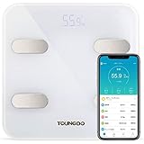 体重 体組成計 体脂肪計 YOUNGDO スマートスケール Bluetooth 体脂肪率 体水分率　筋肉率 骨量 内臓脂肪 蛋白質率 BMR（基礎代謝量） 体年齢 日本語アプリで同期分析 ホワイト